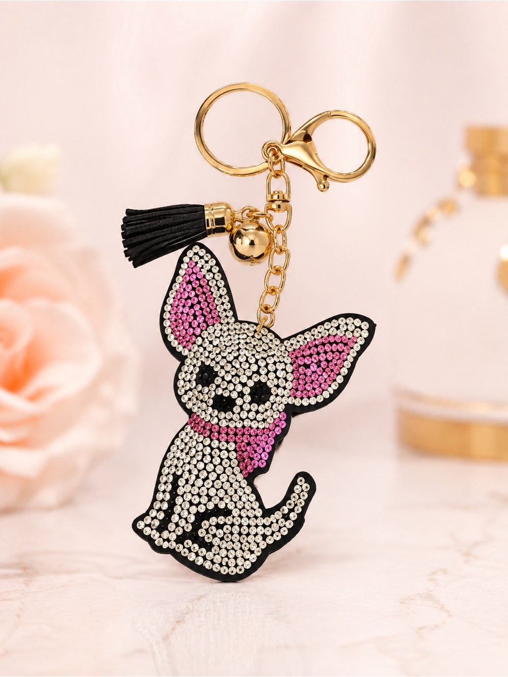 Chihuahua Rhinestone Key Chain purse charm keychain NWT